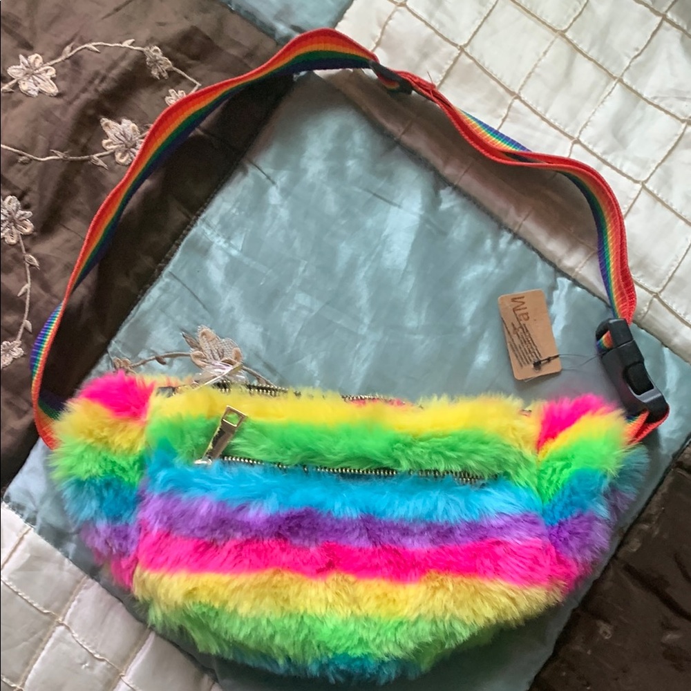 Vibrant Rainbow Faux Fur Crossbody Bag